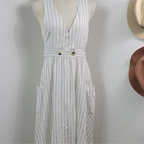 FREE PEOPLE DIANA STRIPED WRAP MIDI  SLEEVELESS PATCH POCKETS WOMENS SIZE MEDIUM - Picture 8 of 12